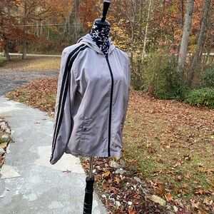 Cato Active Women's Athletic Gray Hooded Jacket with Black Stripes Size Large